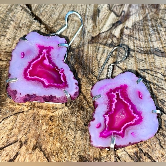 Pink Drusy Solar Agate Pendant & Earrings Set - Picture 7 of 11
